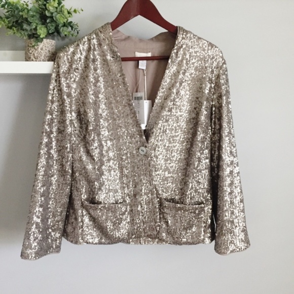 NWT Chico's | All Over Sequin Pewter Jacket Size 1 - Picture 2 of 6